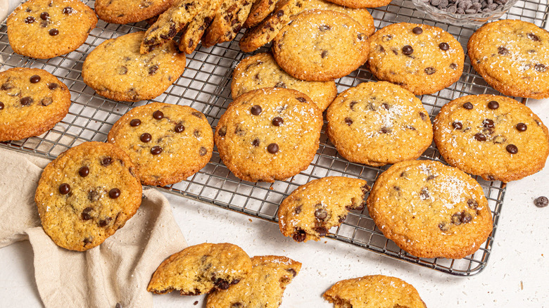 chocolate chip cookies on rack