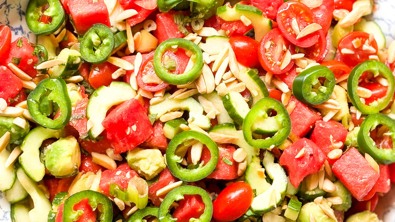 Deconstructed watermelon salad ingredients