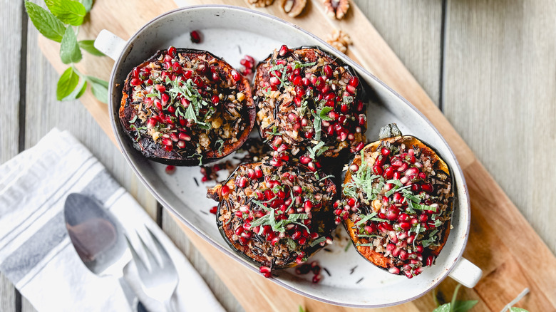 stuffed acorn squash on table