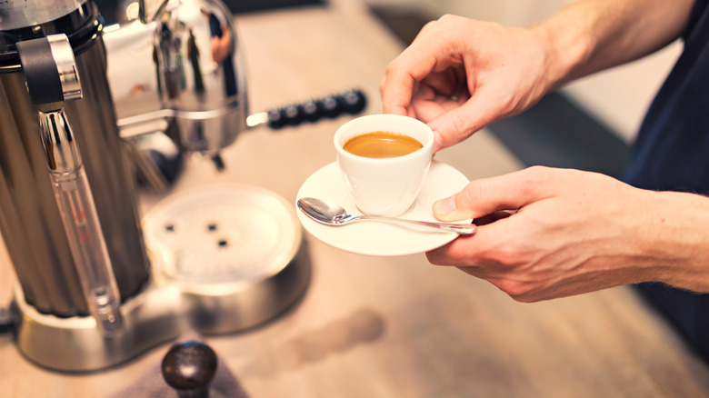 Overhead view of espresso macchiato 