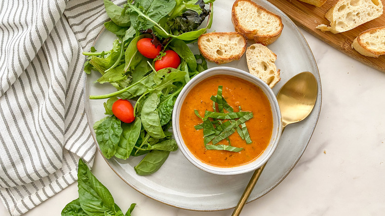 soup and salad on plate