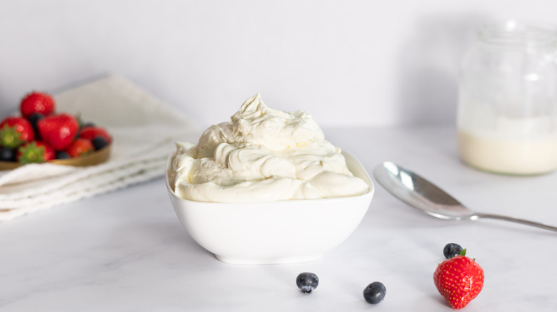 whipped cream in bowl 