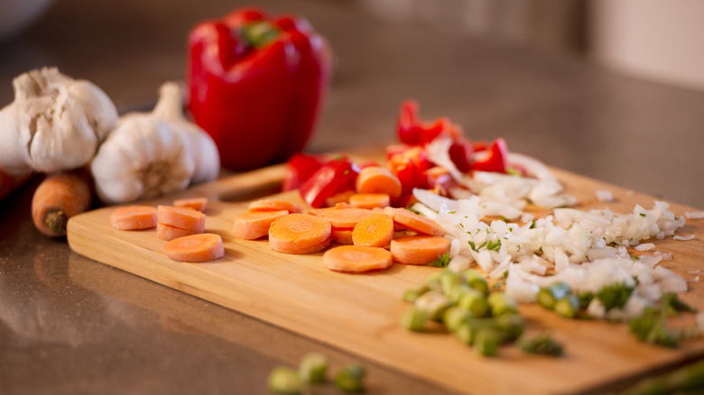 chopped vegetables on cutting board