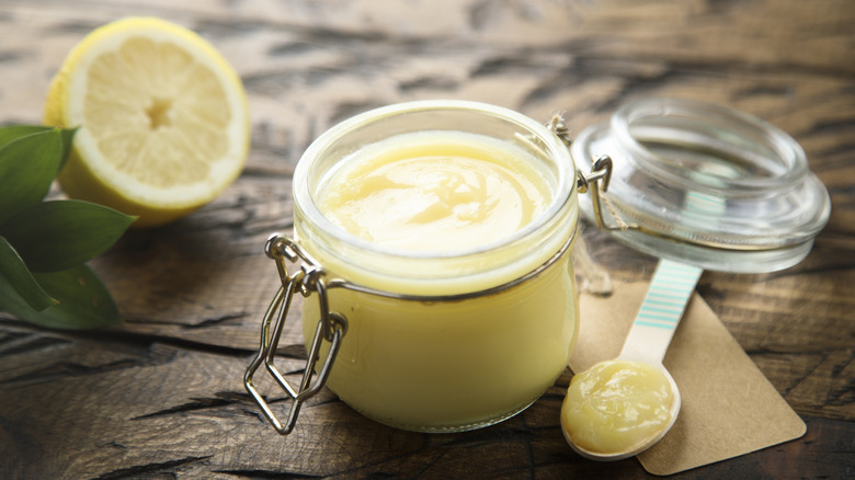 Glass jar of lemon curd