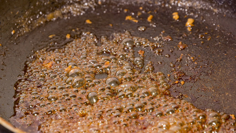 sugar caramelizing in pan