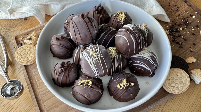 chocolate ice cream truffles in bowl