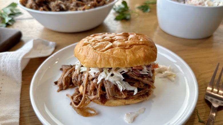 pulled pork sandwich on plate