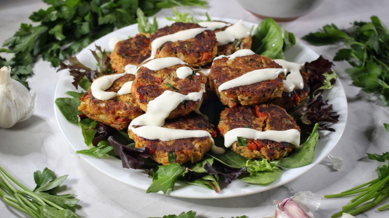 plate of tuna patties and aioli