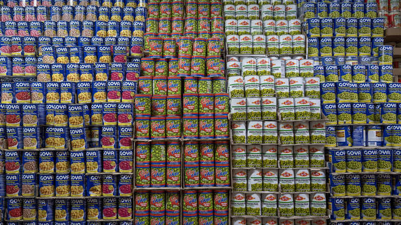 stacks of canned foods