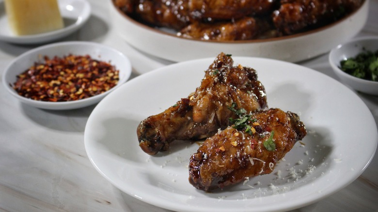 plate of glazed chicken wings