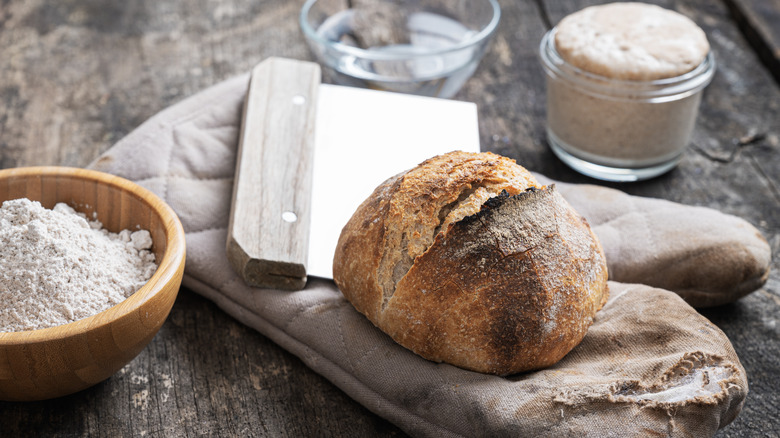 sourdough starter and loaf