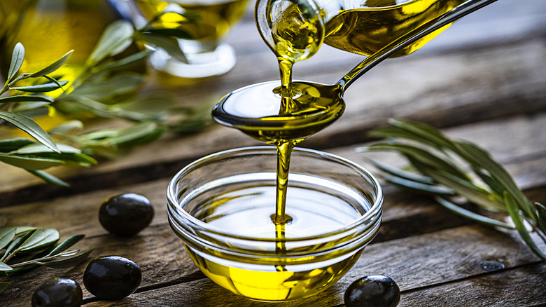 Pouring olive oil