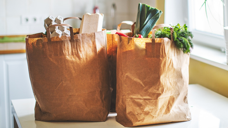 grocery bags on counter