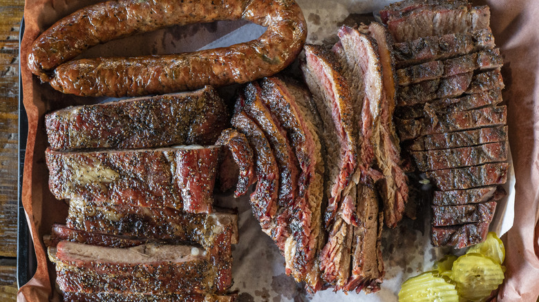 Tray of barbecue meats