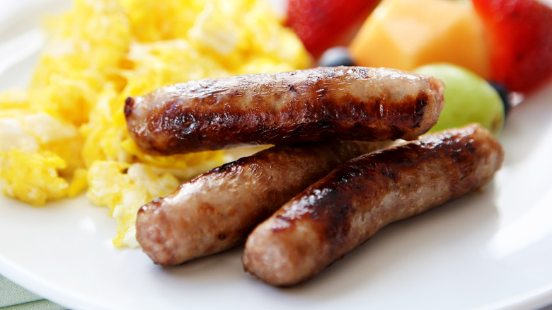 Breakfast sausage links on plate