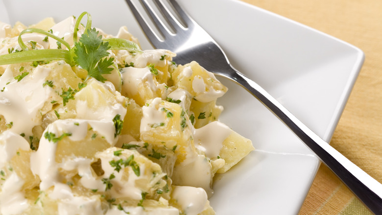 Potato salad with fork