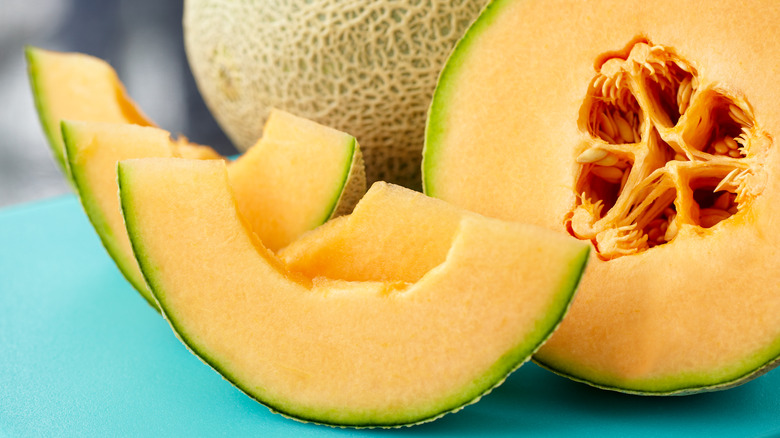 Close-up of sliced cantaloupe