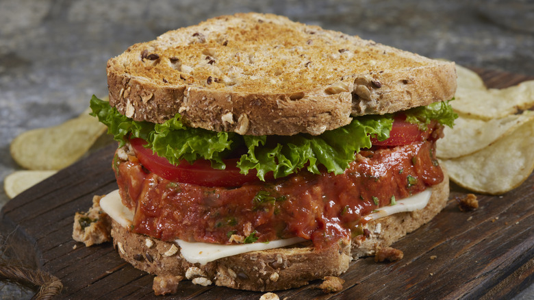 Slice of meatloaf on sandwich