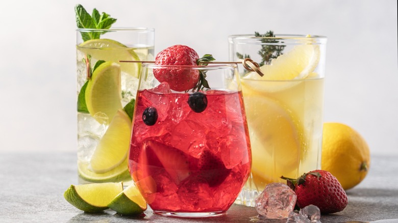 Colorful mixed drinks with fruit