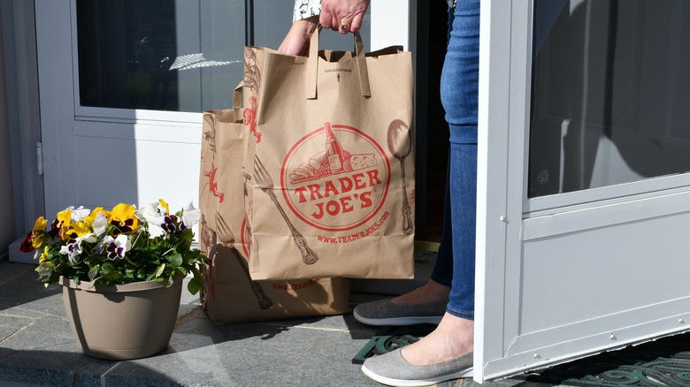 Hands holding Trader Joe's bags