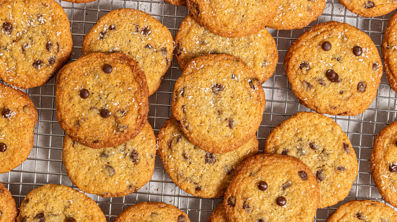 coconut chocolate chip cookies on rack