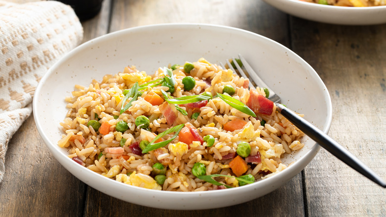 Bowl of fried rice on a table