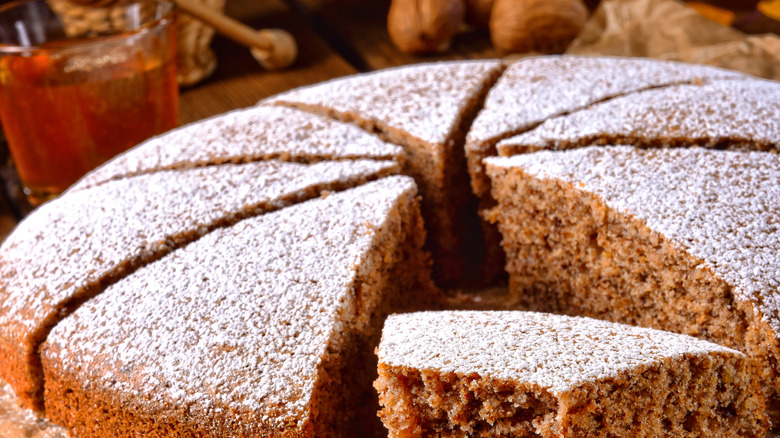 honey cake dusted with powdered sugar