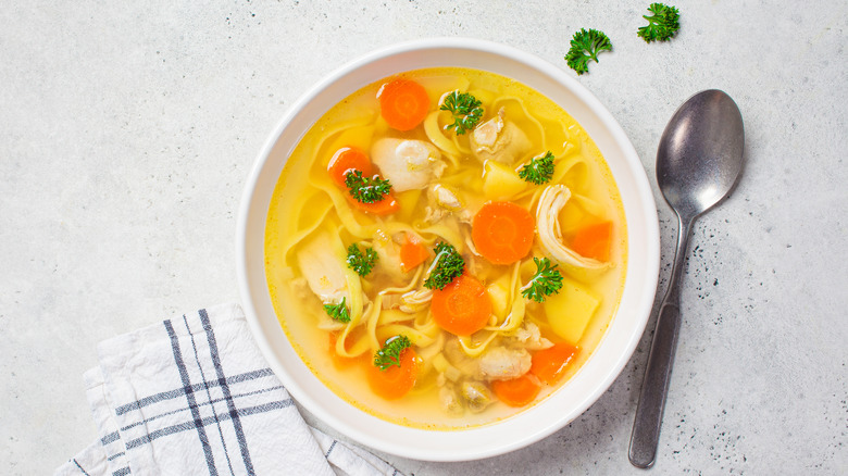 Bowl of chicken noodle soup