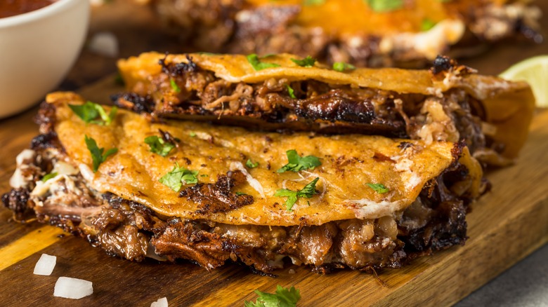 Steak tacos with chopped cilantro