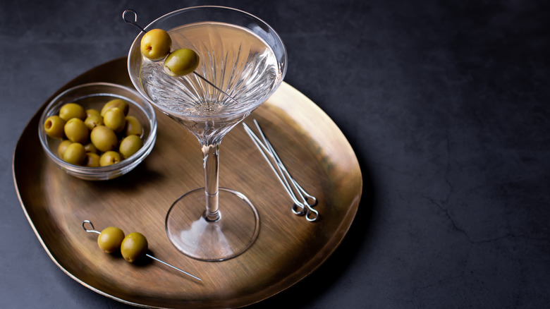 Tray of dirty martini and olives