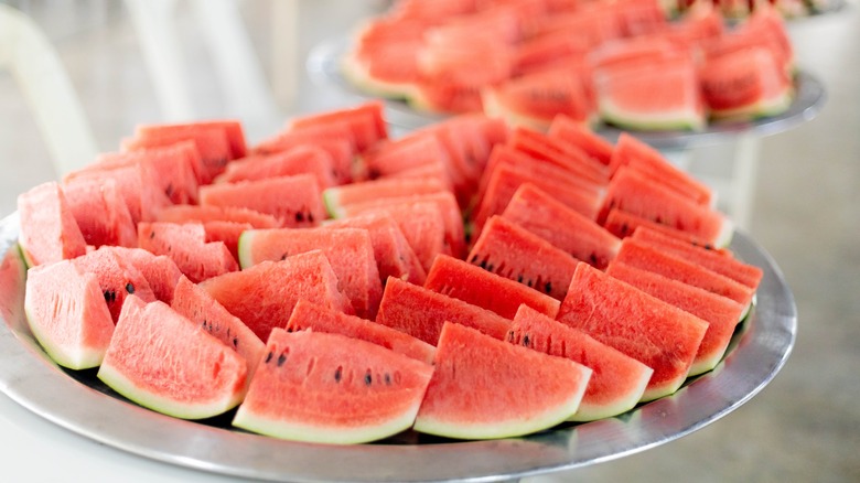 Tray of watermelon slices