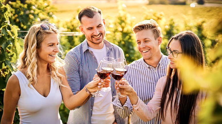 A group toasting with wine glasses