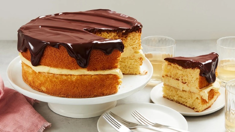 Boston cream pie with slice