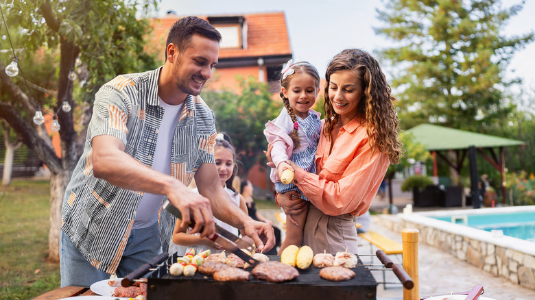 Family having a barbecue