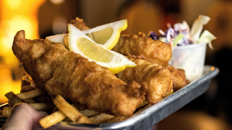 Tray of fish and chips