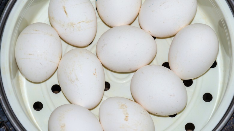 eggs in steamer basket