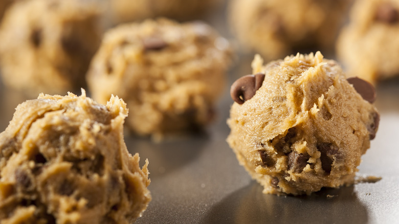 cookie dough balls on pan