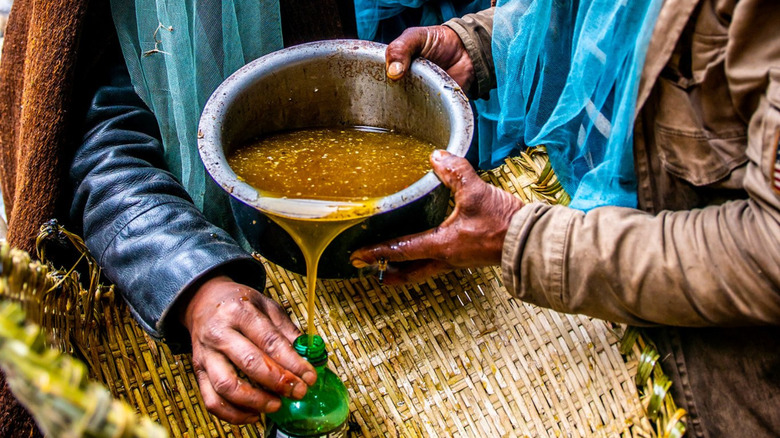 Mad honey poured into bottle