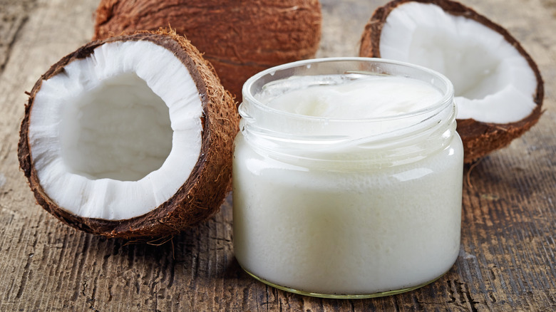 Jar of solid coconut oil