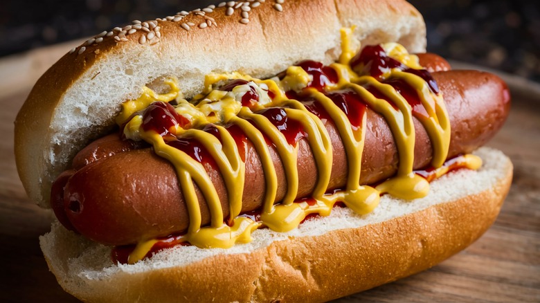 hot dog with toppings