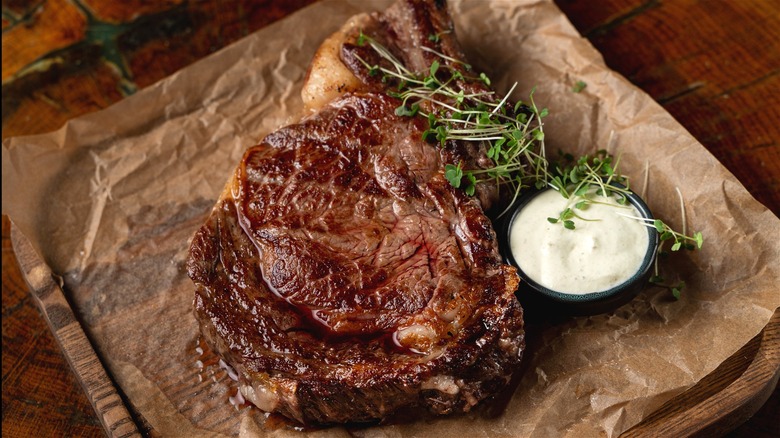 crispy steak on parchment paper