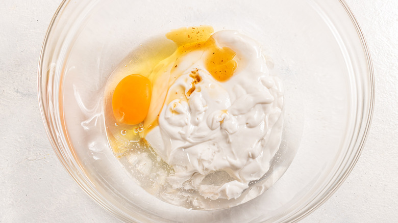 Wet ingredients in a bowl